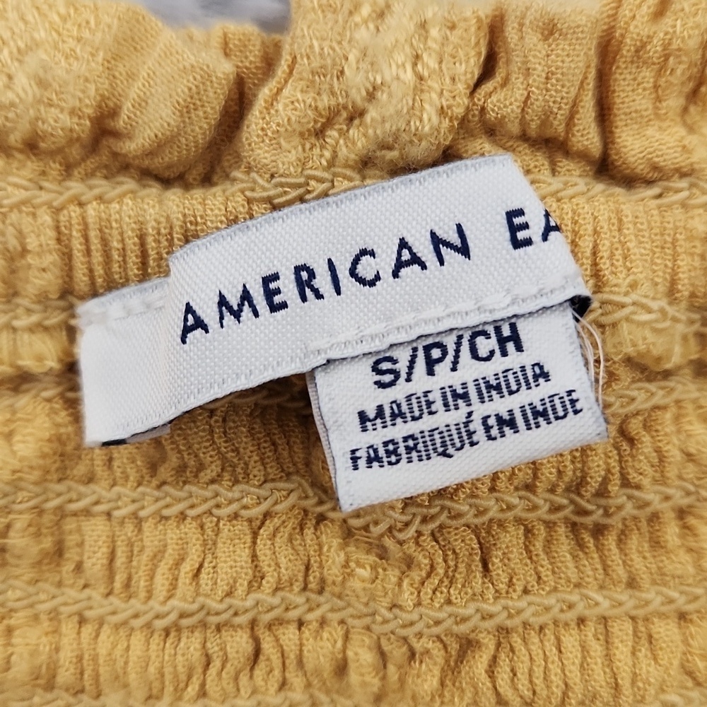 American Eagle Outfitters Bundle Yellow Smocked Tube Top & Blue Square Neck Tee - Picture 7 of 7